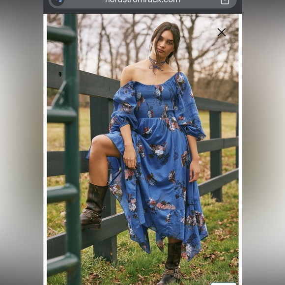 Free People Blue Morning Glory Smocked Long Sleeve Maxi Dress S - Picture 1 of 7